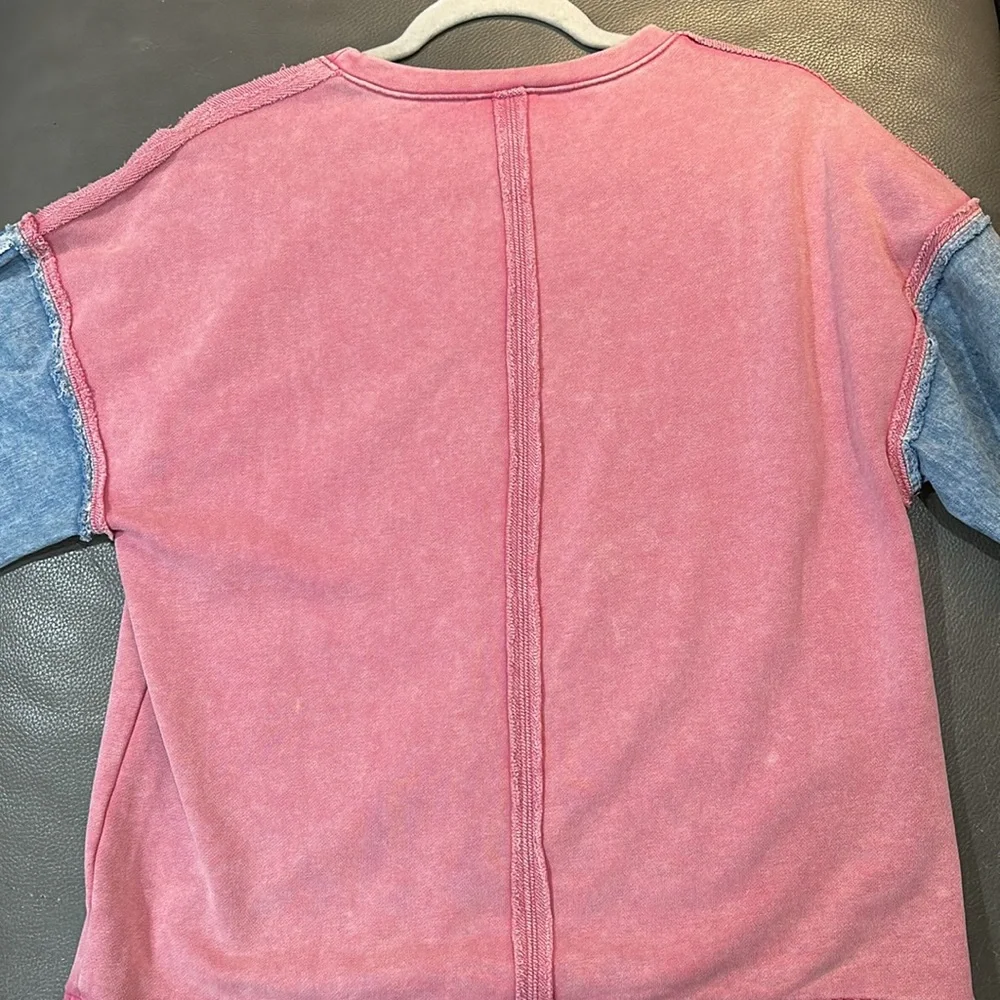 Rose Pink and denim Blue Long Sleeve Sweatshirt Top, size S, NWT - Picture 6 of 6
